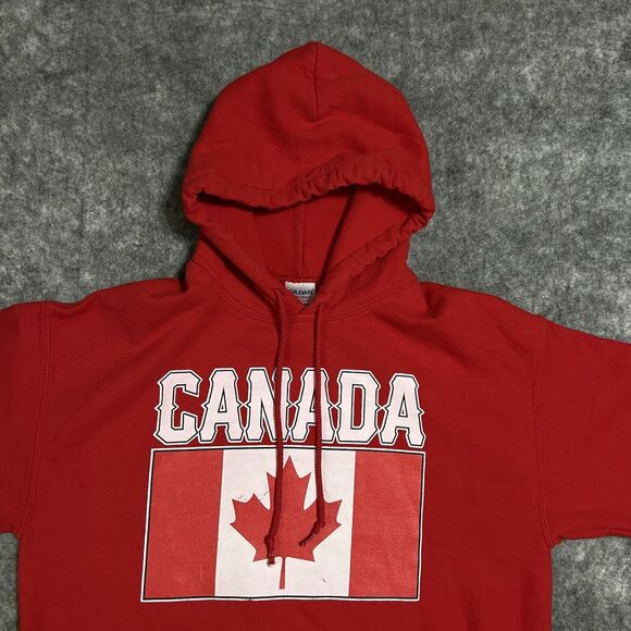 CANADA Flag Hoodie Sweater Men’s Medium Red Maple Leaf Hooded Sweatshirt Gildan - Picture 10 of 12